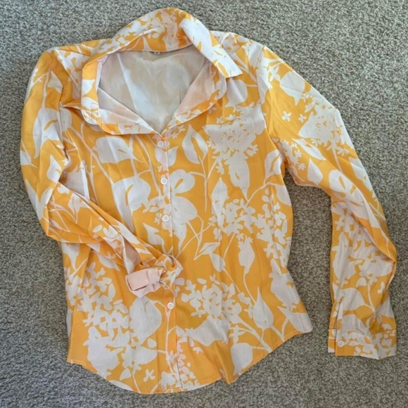 Yellow White Floral Button Up Long Sleeve Shirt - Picture 6 of 8